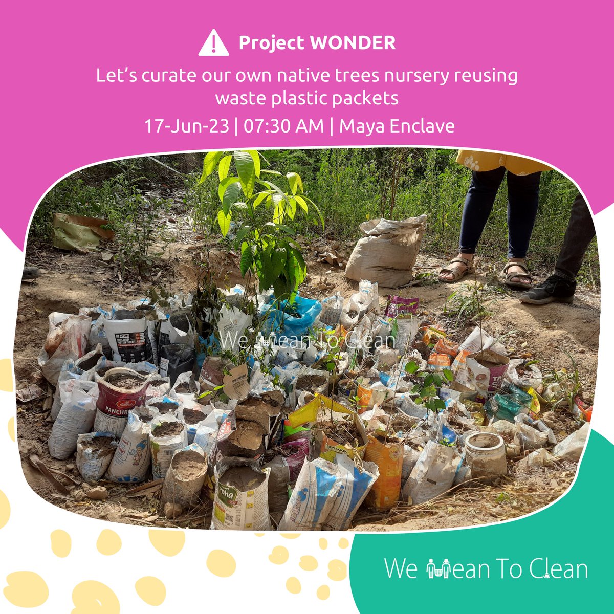 #ProjectWONDER We're reusing waste plastic packets to create a native trees nursery Join us! Visit meetup.com/we-mean-to-cle… #WeMeanToClean #CleanDelhi #SwachhBharat #MyCleanIndia #AirPollution #DelhiPollution #DelhiAirPollution #ClimateAction #Reuse #WasteManagement