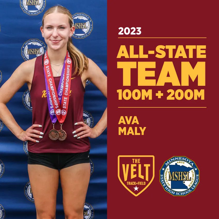 🐻🏃📣 Congrats to Ava Maly for being named to the All-State 100M &amp; 200M Teams. Well done Ava!  #TeddyNation #WeAreRoosevelt #TheVeltMpls #TheVeltT+F #MSHLTrack&amp;Field