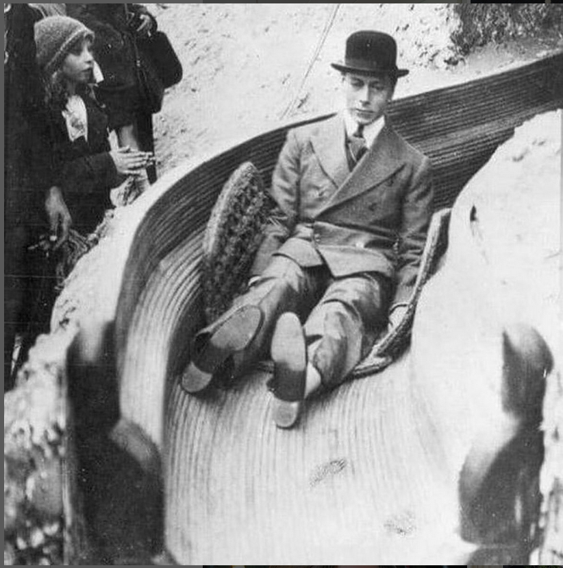 The Duke of York clearly having the best day of his life.

The Duke of York, later King George VI of Great Britain on a slide at the Wembley exhibition, England. 1925.

#KingGeorgeVI