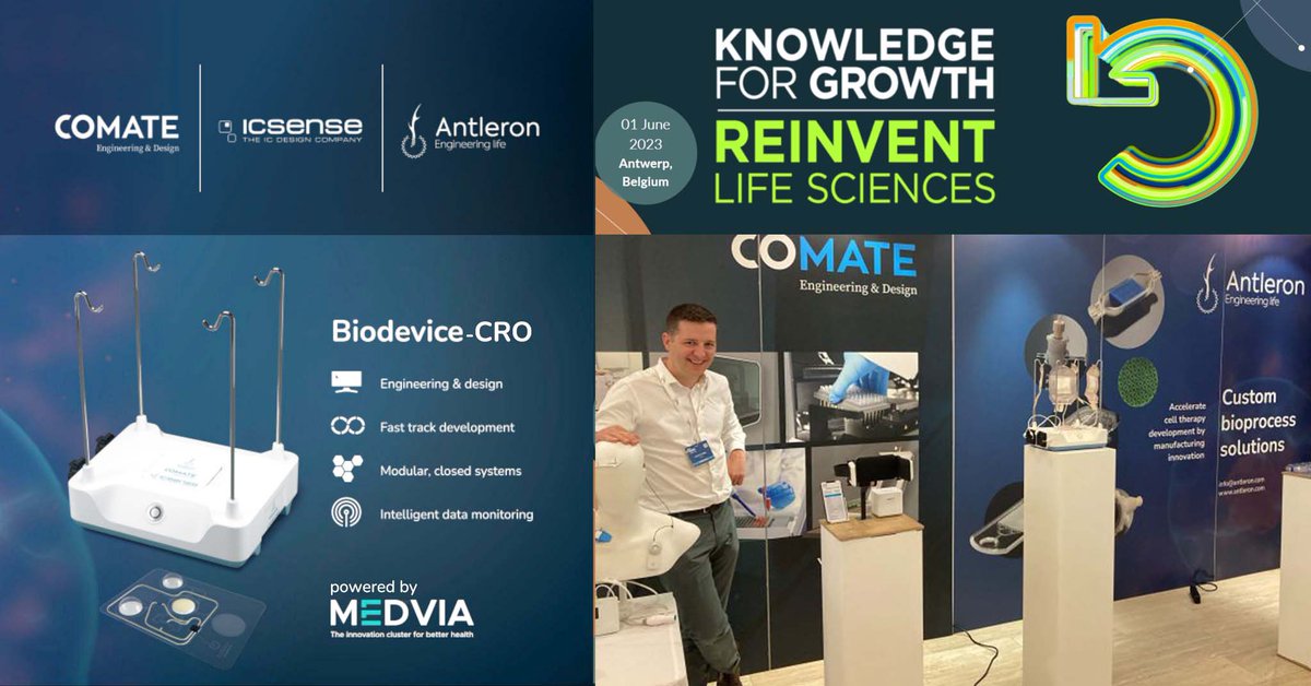 It was great to exhibit together with #comate at Knowledge for Growth 2023 in Antwerp. We were thrilled to showcase our collaborative Biodevice-CRO offering materialized in a real-life demonstrator (see image) 👉 bit.ly/461FJjX #KFG2023 <a href="/flandersbio/">flanders.bio</a> <a href="/ICsenseNV/">ICsense</a> #biotech