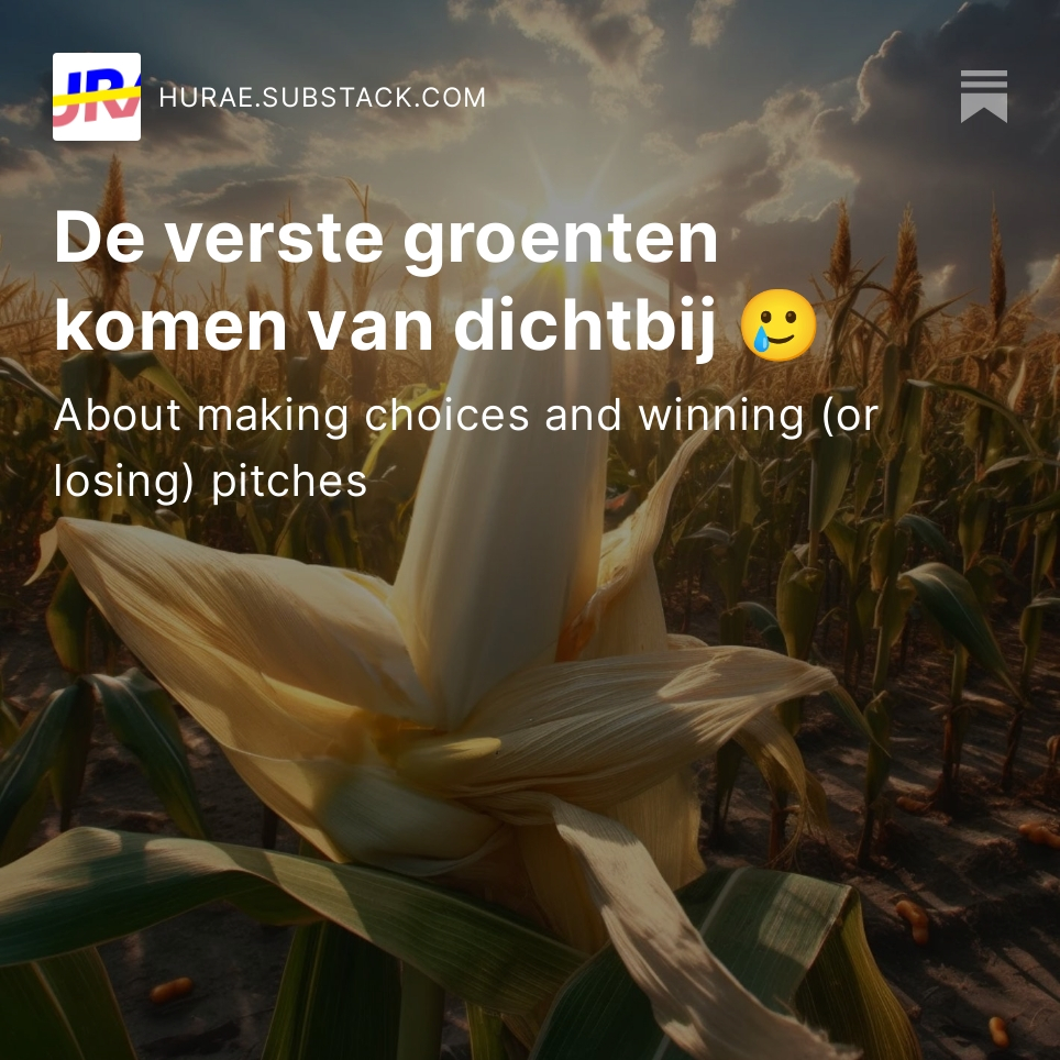 hannescoudenys's tweet photo. De verste groenten komen van dichtbij. About making choices and winning (or losing) pitches https://t.co/71WsC2bDQe #hurae https://t.co/Zuc30R3Vdk