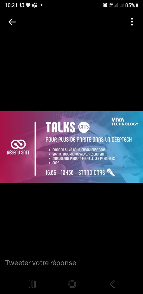 Pulsalys's tweet photo. En direct du Talk 🎙️ "Pour plus de #parité dans la #deeptech " sur le stand J47 @CNRS/@ReseauSATT à @VivaTech avec @Sophie_Jullian
@Pulsalys, @AmandaSilvaBru1 @CNRS, @Pulsalys, @marjolainepf @LesPrem1eres
#mixité #entrepreneuriatfeminin #chercheuses #startHer https://t.co/Nu9nn6KLOg