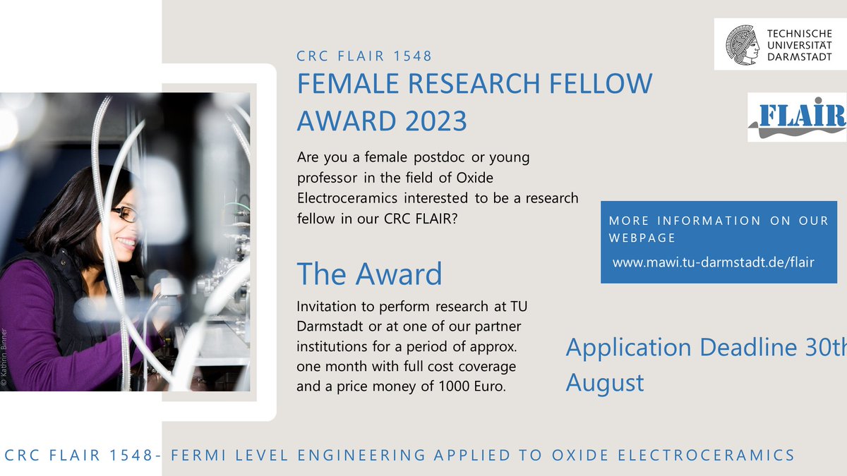 If you are a female researcher and interested in the field of electrocatalysis of oxide based ceramic materials then apply soon!!
The link has been mentioned below….awards are awaiting for some talented female candidates!!😀
mawi.tu-darmstadt.de/flair