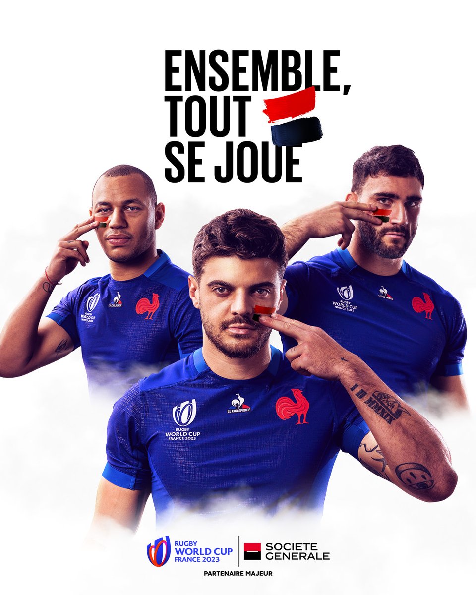 Plus qu’un maillot : un étendard. 🇫🇷⁣ Nous mènera-t-il à la gloire ? 🏆⁣ ⁣ Dans 100 jours tous les Français seront réunis, avec ambition et espoir pour la plus belle des compétitions : la Coupe du Monde de Rugby @France2023 🇫🇷⁣ ⁣ Ensemble tout se joue. #XVdeFrance