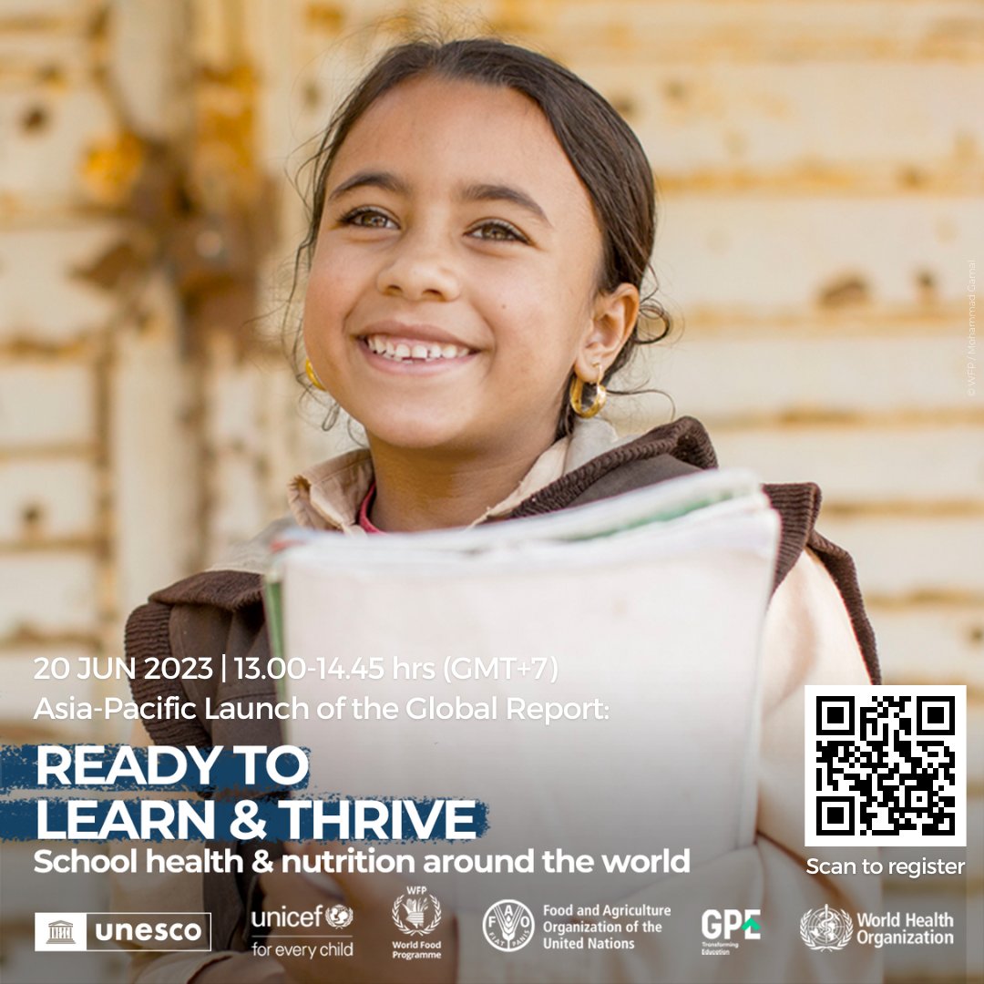 unescobangkok's tweet photo. 🍲 Healthy, well-nourished, happy children &amp; youth learn better &amp; are more likely to lead healthy &amp; fulfilling lives.

💻 Join the online Asia-Pacific regional launch of our global school health &amp; nutrition report on 20 JUN!

✍️ Details &amp; to register: https://t.co/ZDEIO4JyfG https://t.co/IhEyiotxMy