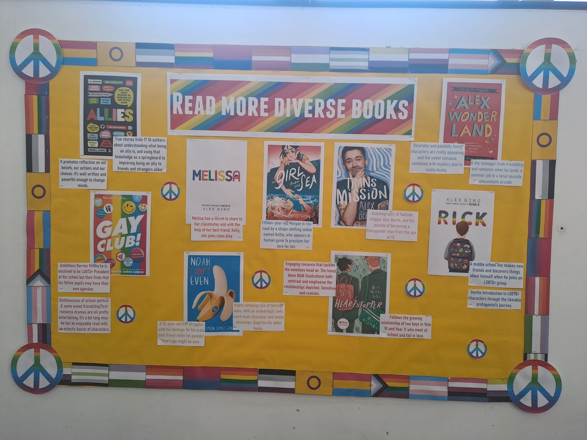 LBA_Library's tweet photo. HAPPY PRIDE MONTH!!!! 
In the library we are learning about the different pride flags and what they represent, as well as learning about our collection of diverse books. #PrideMonth https://t.co/HBU61yoNNX
