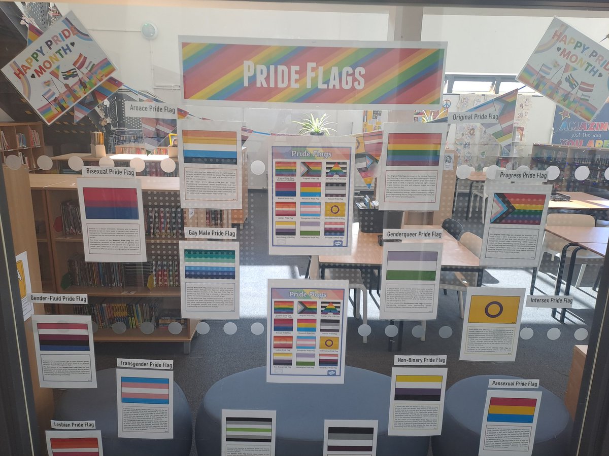 HAPPY PRIDE MONTH!!!! 
In the library we are learning about the different pride flags and what they represent, as well as learning about our collection of diverse books. #PrideMonth