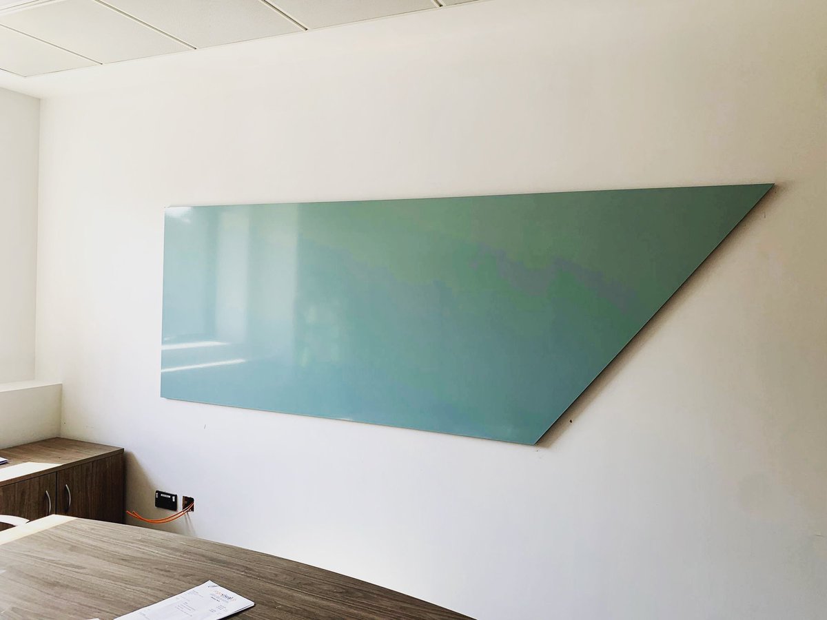 Cool aqua and a cool shape dry wipe board for this client #custommade #officedesign #officedecor #officeinspo