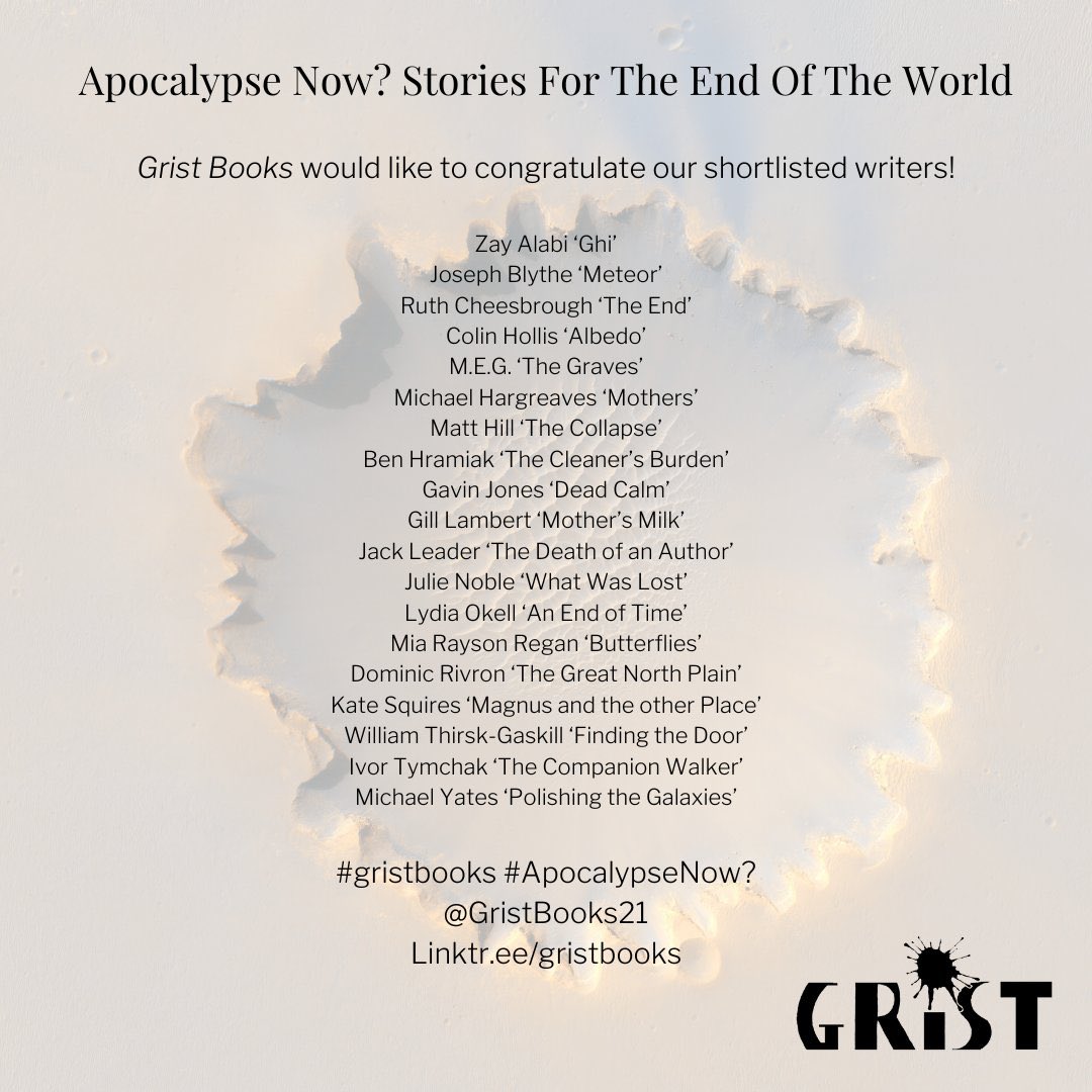 ‘Apocalypse Now?’ Shortlist Announcement!! We had such a wealth of quality submitted and it was tough to whittle it down, so please don’t be dissuaded if you didn’t make the list. Congrats to the successful writers below. We will be in touch with next steps in due course!