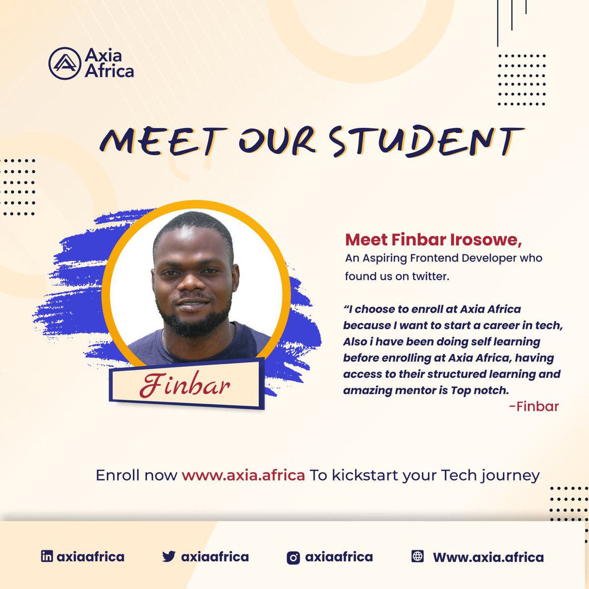 I_am_finbarr's tweet photo. I'm thrilled to announce that I'm embarking on an incredible journey to build a thriving career in “Frontend development ”and unlock limitless potential in the tech industry, all thanks to the incredible @axiaafrica.
#TechInstitutes #internship #AxiaAfrica #chefdammy Efcc https://t.co/YcjvTOfLYx