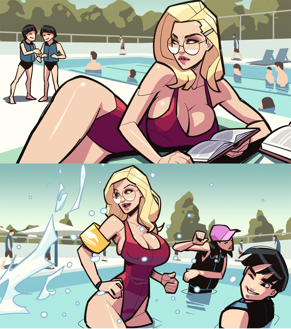 Mrs Reid on a class trip to the swimming pool. #pool #baywatch #horrorinhongdae