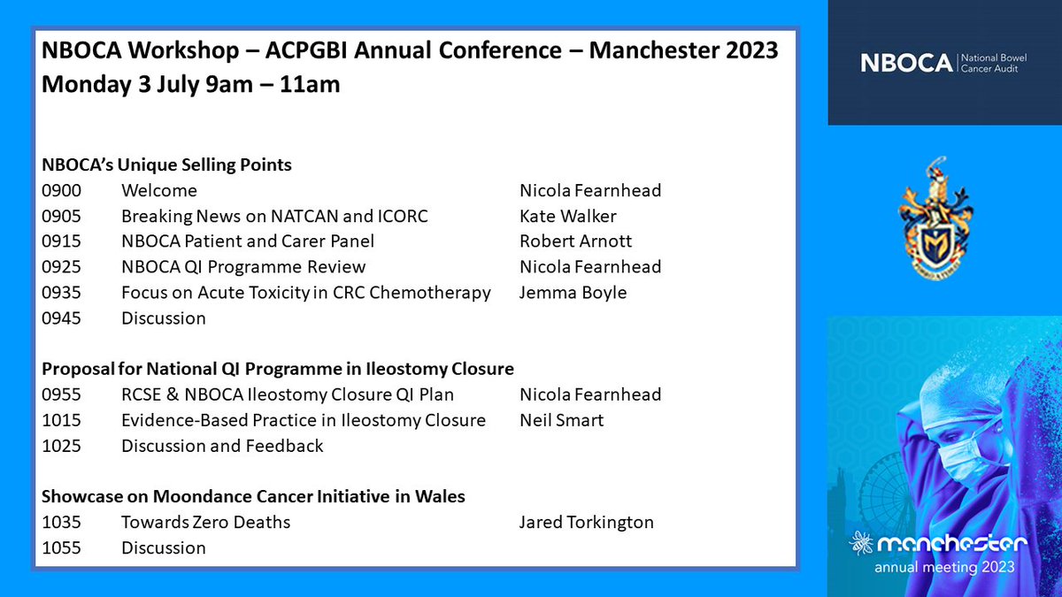 NBOCA (@nboca_natcan) on Twitter photo ποΈ DON'T MISS: NBOCA QI workshop at #ACPGBI2023
Mon 3 July 9am
Fantastic showcase of
- NBOCA's Unique Selling Points
- The Moondance QI initiative
- An upcoming QI intervention on ileostomy closure
<a href="/MoondanceCancer/">Moondance Cancer Initiative</a> <a href="/cam_colorectal/">Nicola Fearnhead</a> <a href="/Neil_J_Smart/">Neil Smart</a> <a href="/TorkiJ/">Jared Torkington</a> ποΈ DON'T MISS: NBOCA QI workshop at #ACPGBI2023
Mon 3 July 9am
Fantastic showcase of
- NBOCA's Unique Selling Points
- The Moondance QI initiative
- An upcoming QI intervention on ileostomy closure
<a href="/MoondanceCancer/">Moondance Cancer Initiative</a> <a href="/cam_colorectal/">Nicola Fearnhead</a> <a href="/Neil_J_Smart/">Neil Smart</a> <a href="/TorkiJ/">Jared Torkington</a>