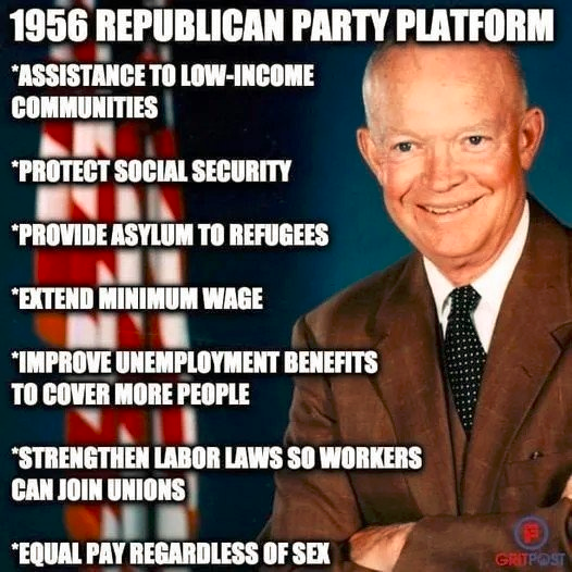 For all you #MAGAMorons in denial that the #SouthernStrategy ever happened: 

Here's your PROOF that the parties FLIPPED after the last great GOP President, Dwight D. Eisenhower