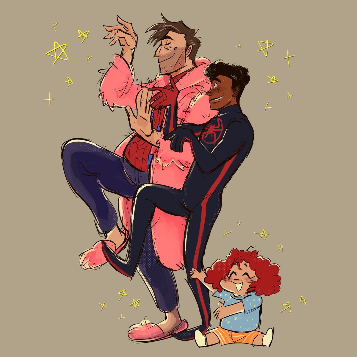 redraw of that yotsuba manga pose!!! but..... it;s pete n his kiddos !!!🍊🍊🍊🍊🍊
#spiderverse #milesmorales #peterbparker #maydayparker