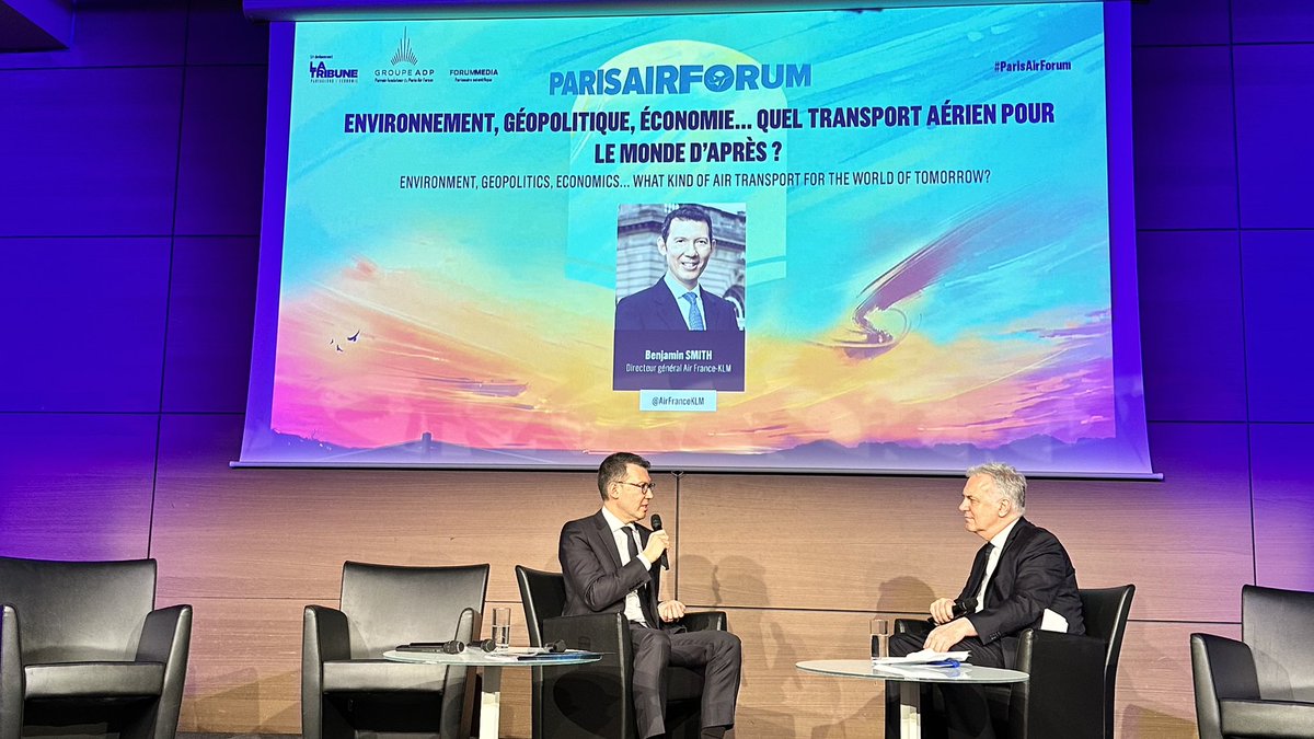 'Decarbonization is key. 
We want to buy as much SAF as possible as quickly as possible, under the right conditions.', our #AirFranceKLM CEO Benjamin Smith at #ParisAirForum.