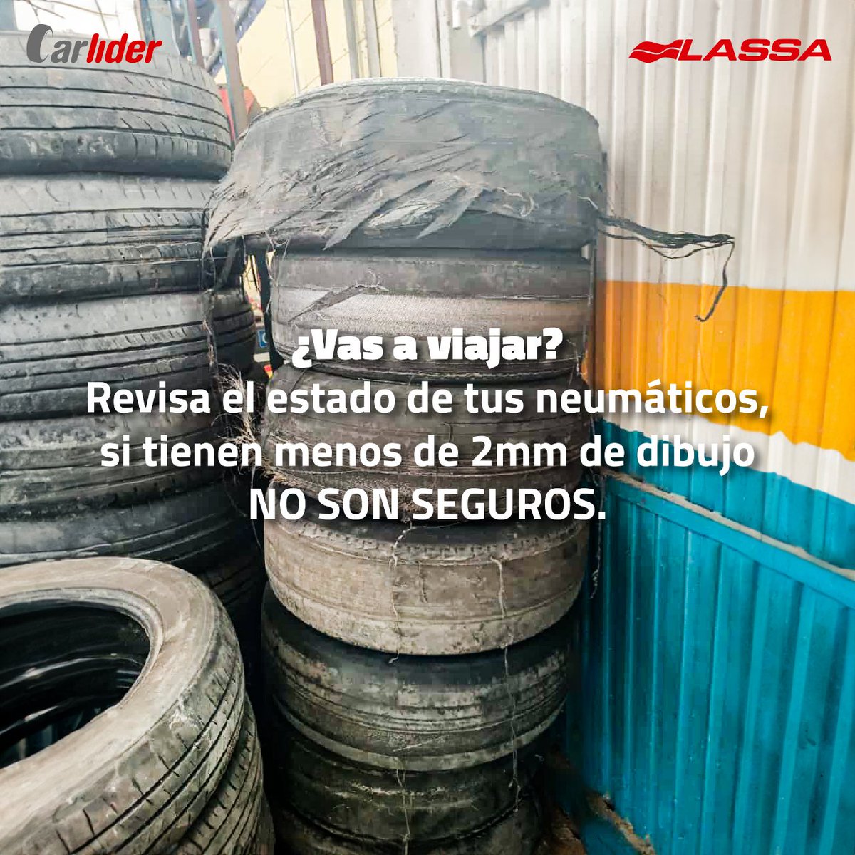 CarliderES's tweet photo. ¡Atención conductores! Los neumáticos gastados son peligrosos: disminuyen agarre, aumentan distancia frenado y riesgo de deslizamientos. Prioriza seguridad. Reemplaza neumáticos de menos de 2mm de dibujo por nuevos. No arriesgues vidas. ¡Tu seguridad es lo primero! #SeguridadVial https://t.co/VIjUV95vKl