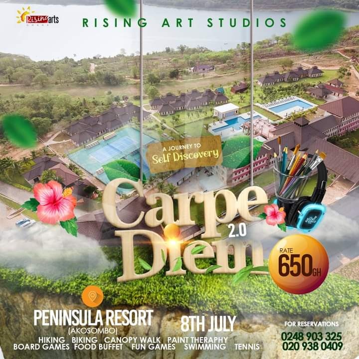 😊Happy Weekend! More activities are waiting to be unlocked at  Carpe Diem 2.0 on 8th July,2023🏊🏾‍♂️🚣🏾‍♀️🧘🏾‍♂️🎨🎯 at Akosombo 🫡.

 Be easy on yourself, and life will be more enjoyable.
Kindly contact Caleb 0209380409 and Eben 0248903325 to reserve your seats.
#carpediem #Ghana #tourism