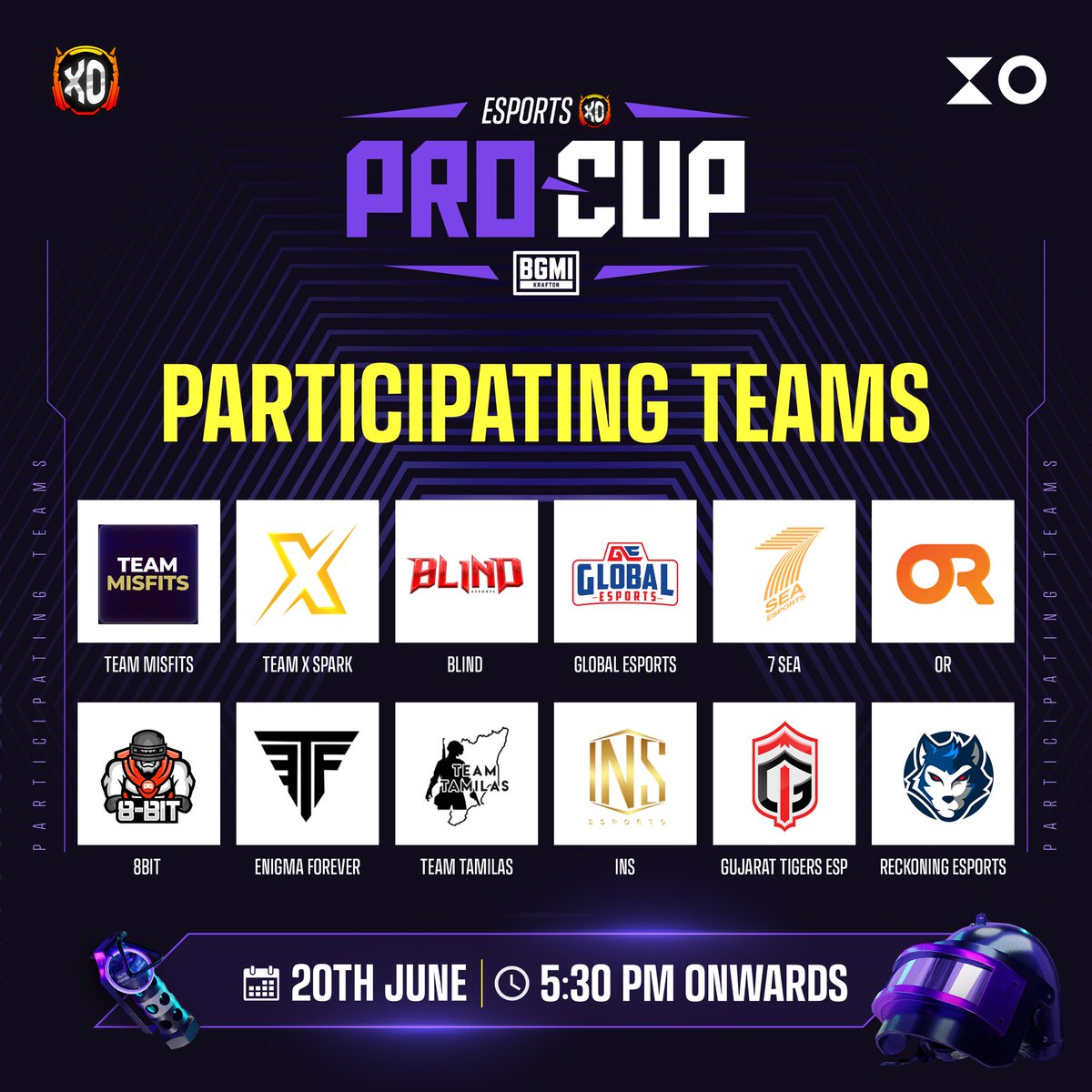 esportsxotweets's tweet photo. Revealing the participation teams for the XO PRO CUP

#bgmi #esportsindia #gamingindia #bgmiesports #letsxo https://t.co/9cj4nthlxc