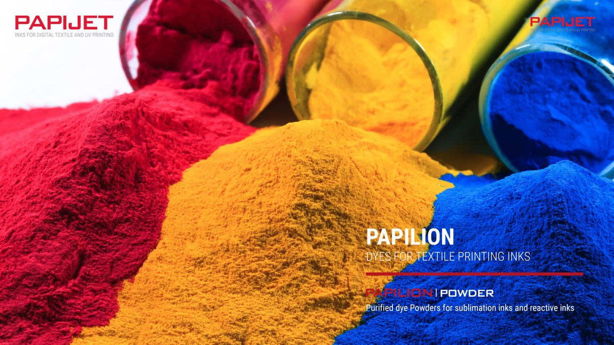 PAPILION colorants are raw materials used to make water-based inks for digital textile printing. Available as powders for both sublimation and reactive inks, the dyes are highly pure and are classified by Color Index number.