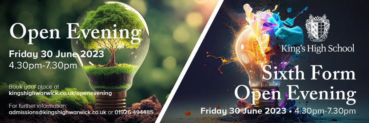 We're just two weeks away from this year's Open Evening at King's High. From Year 7 to Sixth Form, it's the best way to experience the Spirit of King's. Don't miss it!

Let us know you're coming at ow.ly/EGyb50OKeAw. #openevening @KHSWarwick