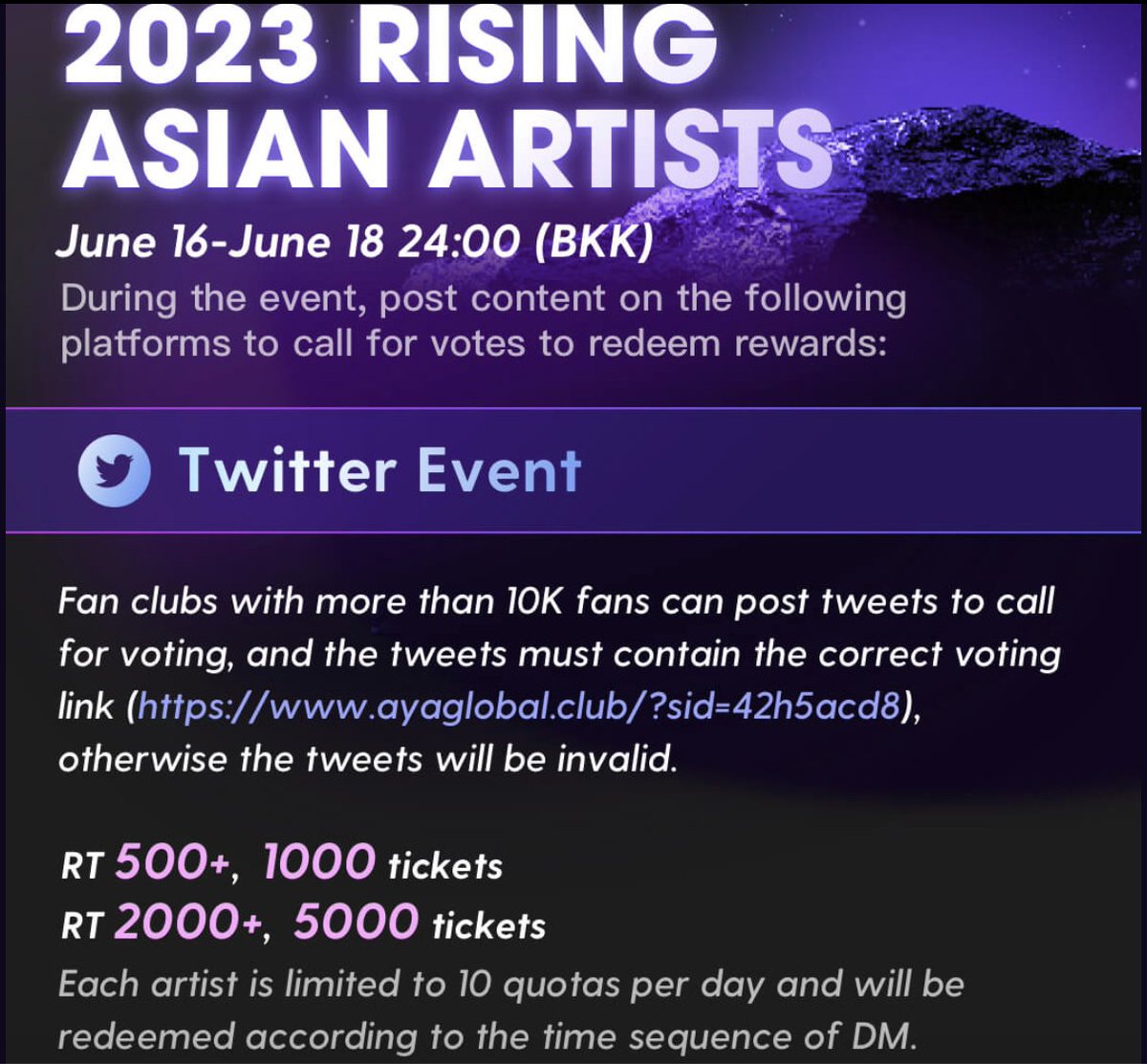 jessieurluve's tweet photo. [16/06/2023 - DAY 1] - AYA GLOBAL TWITTER EVENT! 

🗳️Vote for #BuildJakapan in
AYA 2023 RISING ASIAN ARTIST

📎https://t.co/I3PK8HG5bT

📌 1 RT &amp; 1 QRT to reach goal 
🎯 500 RT = 1000 Tickets
🎯 2000 RT = 5000 Tickets

#ARTISTOFTHEYEARAWARD
@JakeB4rever #Beyourluve https://t.co/SLJ69eP1JT