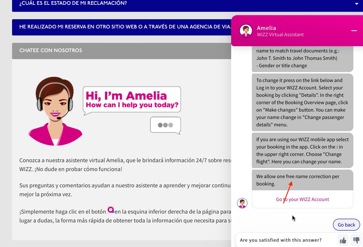 ROTA_Simona's tweet photo. @wizzair @AskWIZZ @wizzair, the bots says I can make 1 change of the name for free, but when I try to change, I am required to pay 50€. Explain. https://t.co/l9OSnGgywB