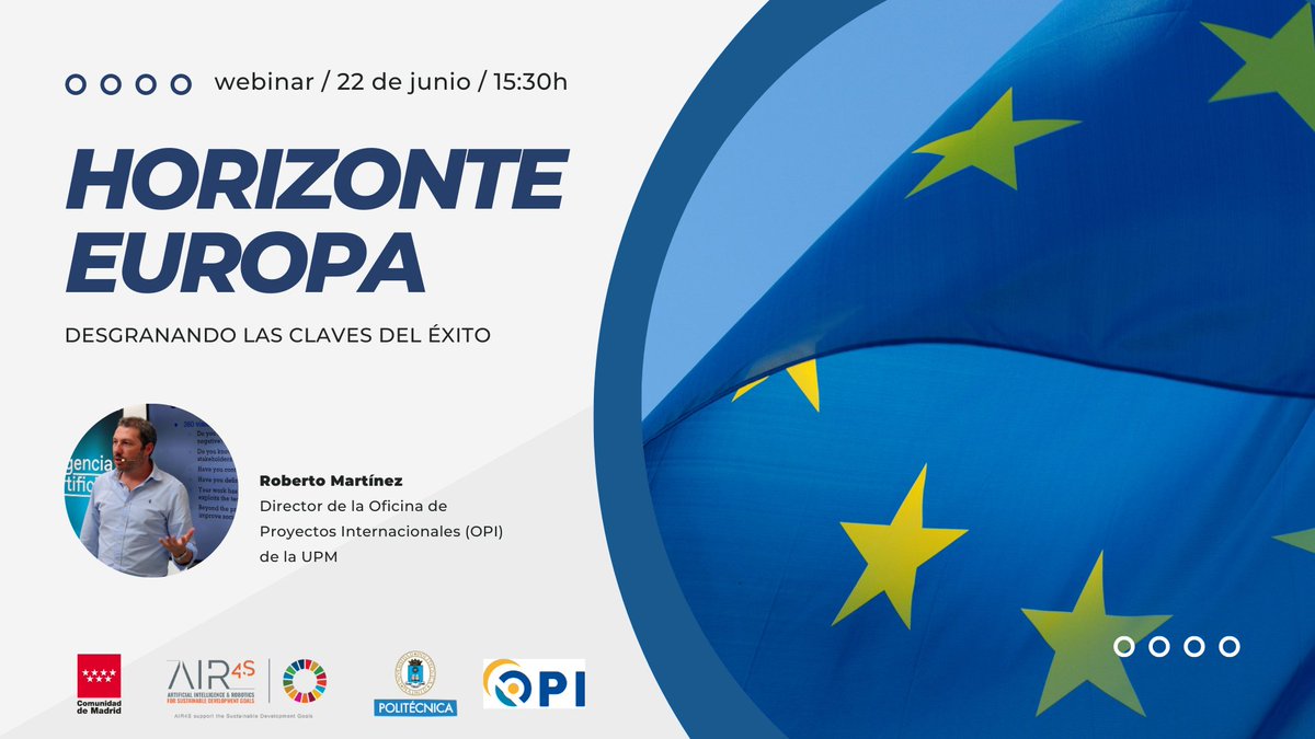 Conoce las claves del éxito para participar en #HorizonteEuropa, el Programa Marco con el mayor presupuesto hasta la fecha, no te pierdas el webinar de Roberto Martínez, Director de la Oficina de Proyectos Internacionales de la UPM 🇪🇺 #financiación #Europa
linkedin.com/company/661776…