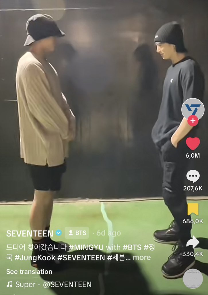 Jungkook & Mingyu’s Super challenge on tiktok in 6th day:

• 23.2M views (the most viewed super challenge posts)
• 6M likes (the most liked super challenge posts)
• 207K+ comments (the most commented svt posts overall)
• 330K+ reposts (the most reposted svt posts overall)
