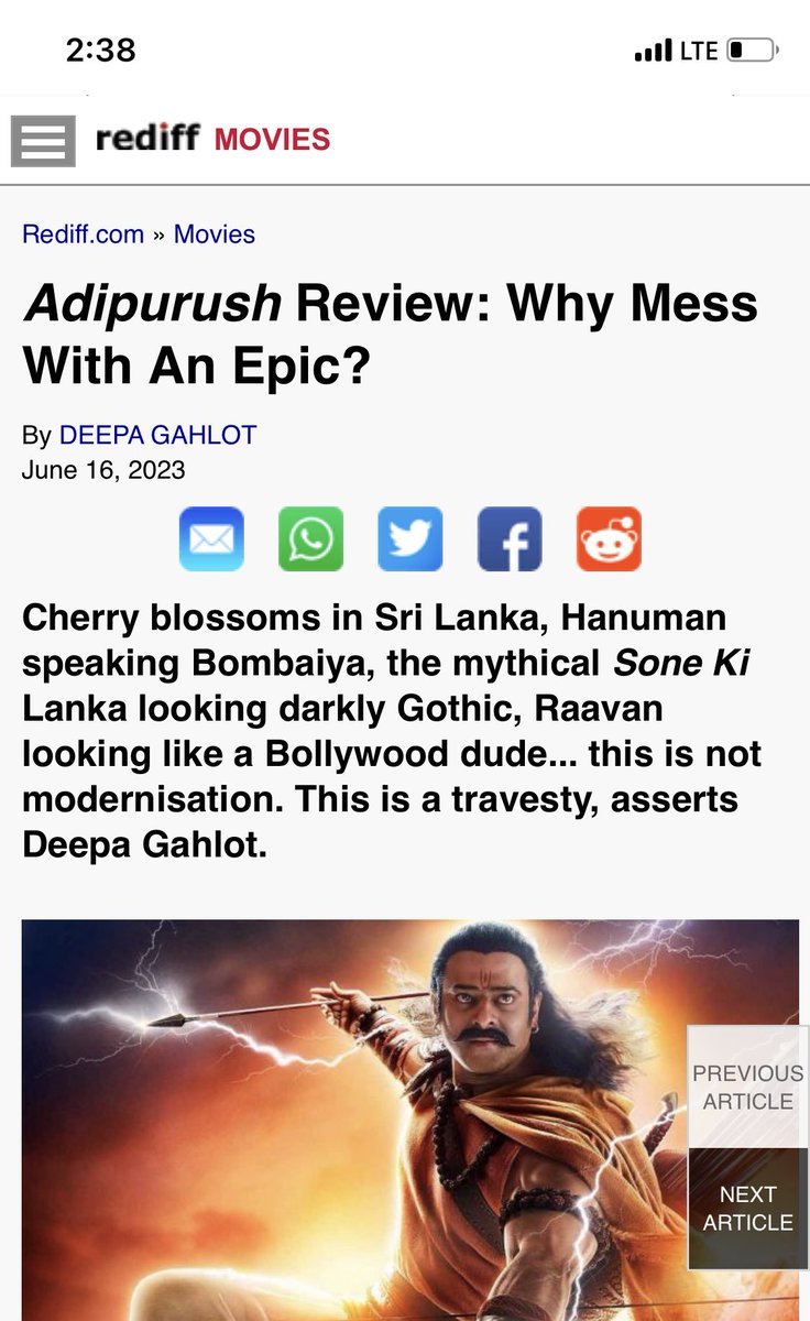 CETMoorthy1's tweet photo. For a change seeing a genuine take@on a film by a reviewer.
#BoycotAdipurush https://t.co/ObF9q2Igf0