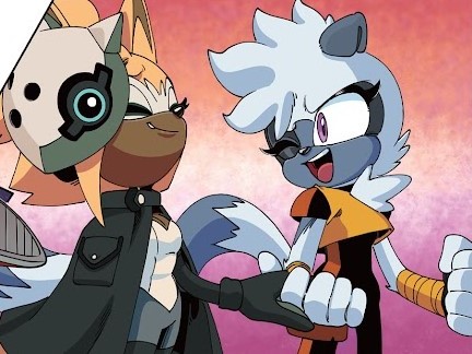 semifreqsonic's tweet image. IDW's Sonic the Hedgehog #61 reveals that Tangle and Whisper are so fucking gay that they have literally warped reality around them to project a lesbian flag when they so much as even hold hands.