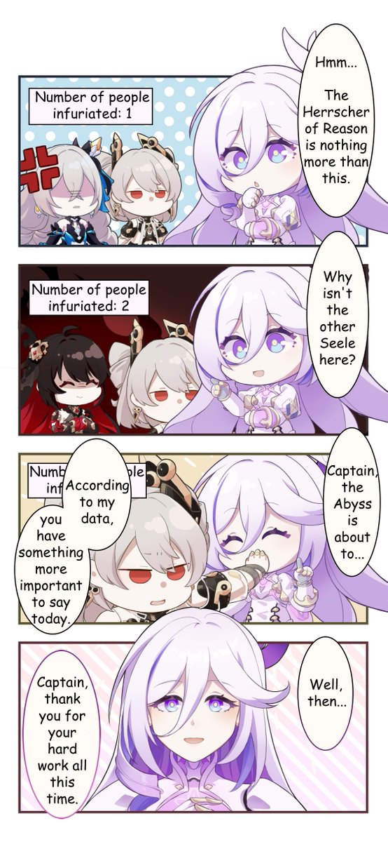 HonkaiImpact3rd's tweet photo. "Hey, can you at least try to read the room before you speak?"

Kudos to Captain @EtihwRepap7487 for the amazing fanwork!

#HonkaiImpact3rd https://t.co/Z63hSOIkxx