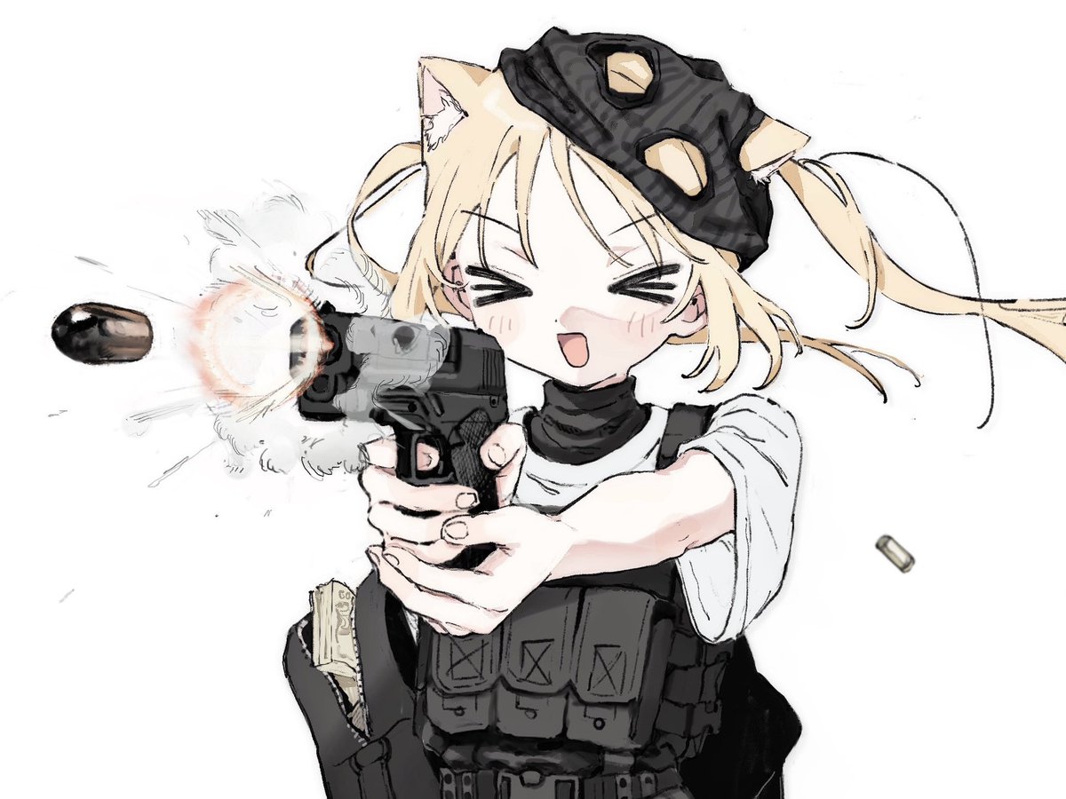 1girl animal ears weapon gun solo holding weapon blonde hair  illustration images