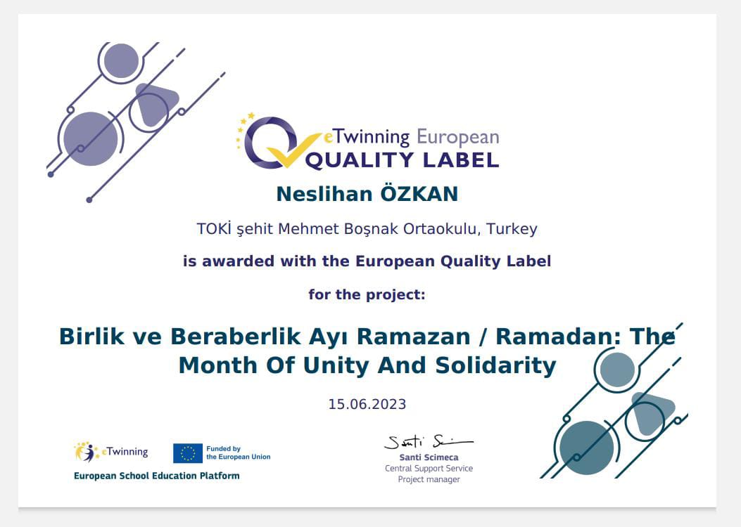 Üçüncü Avrupa Kalite ödülümüz de Neslihan Özkan arkadaşımızdan. Tebrik ediyorum... 
<a href="/mehmetalikatip1/">Mehmet Ali KATİPOĞLU 🇹🇷</a> 
<a href="/MOgretmen55/">MURAT ÖĞRETMEN55</a> 
<a href="/osmancakir60/">OsmanÇAKIR</a> 
<a href="/CevdetErturkmen/">Cevdet Ertürkmen</a> 
<a href="/bafrakaymakam/">Bafra Kaymakamlığı</a>