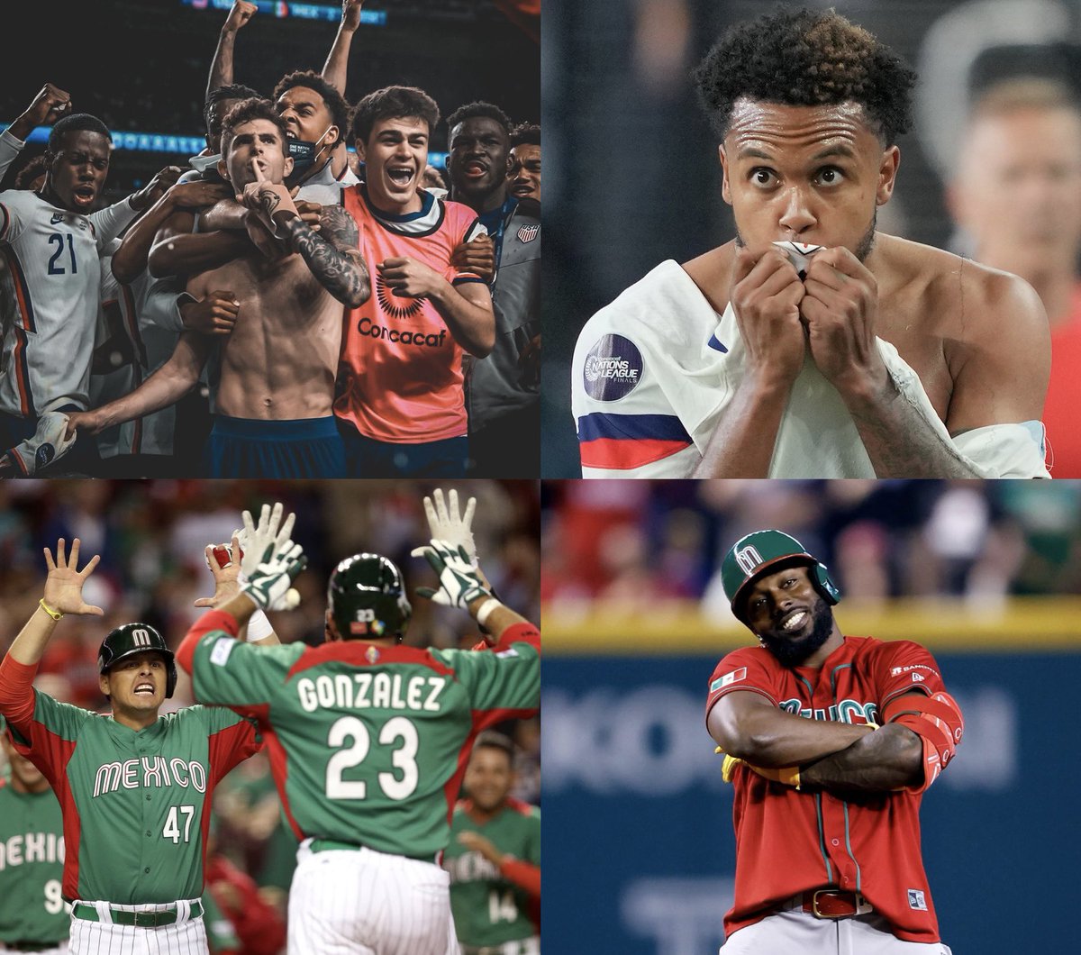 Shawn_Spradling's tweet photo. In soccer, Mexico’s sport, USA is unbeaten against Mexico in their last 6 matches. 

In baseball, USA’s sport, Mexico is unbeaten against USA in their last 3 WBC games.

What. https://t.co/iBPxaH9Nu0