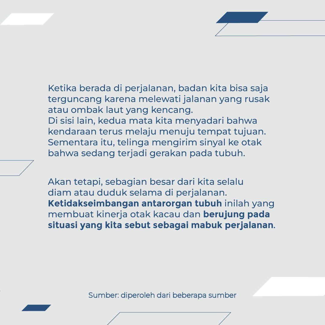 Hi, Sobat Nufra! Siapa di antara Sobat Nufra yang pernah mendengar atau bahkan merasa bahwa pengharum mobil aroma jeruk bisa menyebabkan mabuk perjalanan?

Yuk, cari tahu informasinya di sini!

#InfrastrukturCepat #NusantaraInfrastructure #MabukPerjalanan #TipsPerjalanan