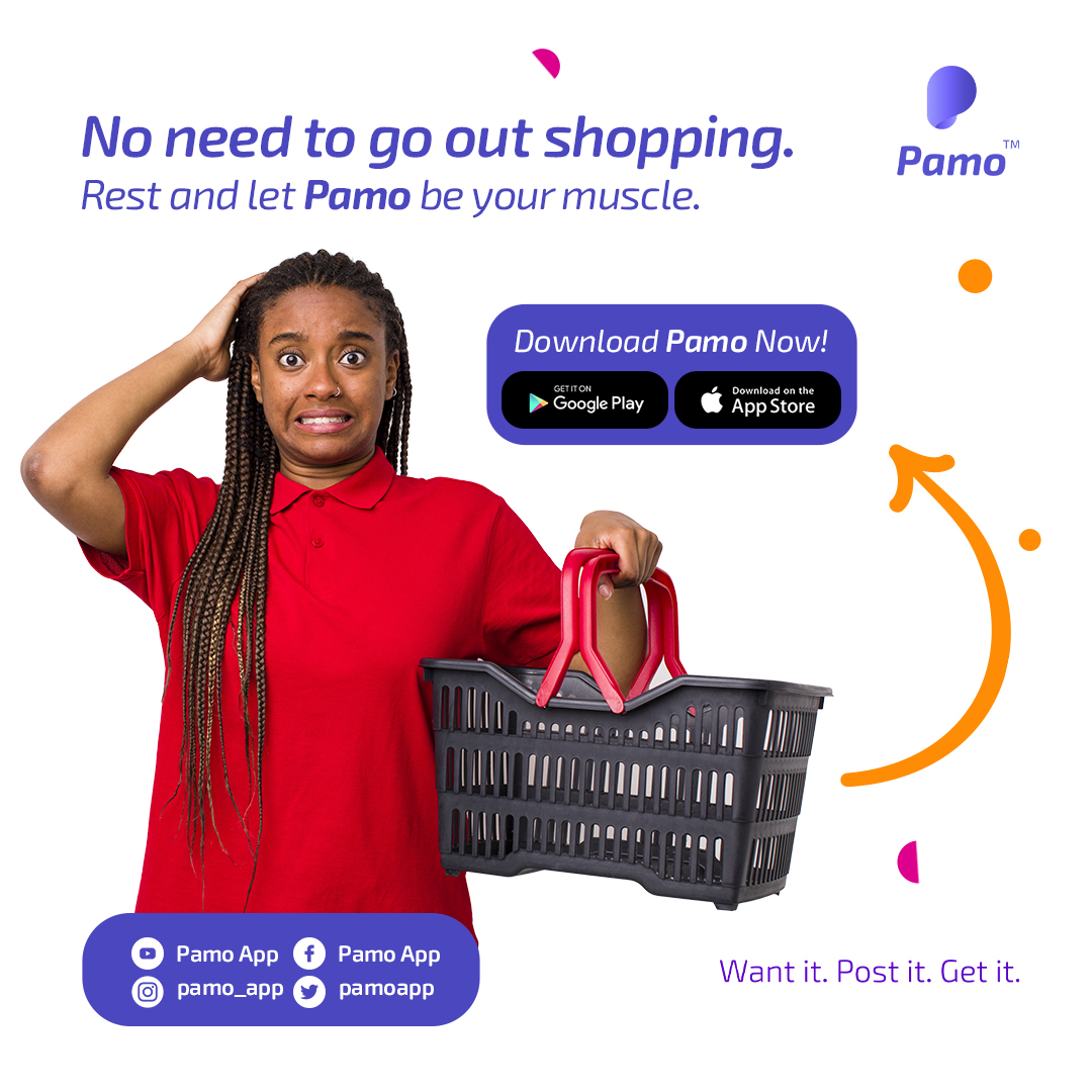 pamoapp's tweet photo. Why step out to carry baskets when Pamo can do it for you. Post the item(s) you need on the Pamo App. We will deliver in no time.
#ShopWithPamo #PamperedByPamo #ShopLikeRoyalty #Shopping #ShoppingMadeEasy https://t.co/kxE5cB0tG3