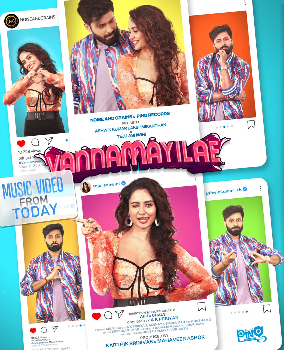 karya2000's tweet photo. #Vannamayilae 🦚 Music Video from today 6 PM 🙌🏼

▶️ https://t.co/7w234nQCd4

@noiseandgrains @pingrecords @i_amak @teju_ashwini_ @karya2000 @itisveer
@AKPriyan3 @abusdc @SAMSONCHARLESR @gouthamgdop @onlynikil

#NoiseAndGrains #PingRecords https://t.co/5AXscopqrQ