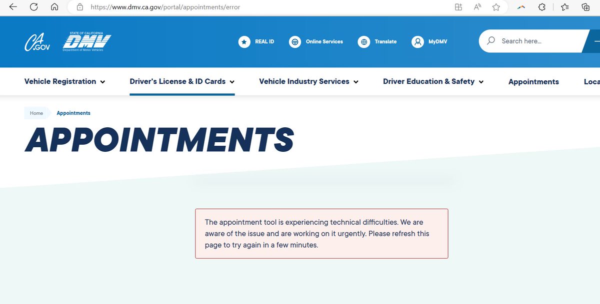 ANGREZSGILL's tweet image. @CA_DMV When you be able to fix online appointment system, it sucks , real bad, every other its down..See attach pic #CaDmv