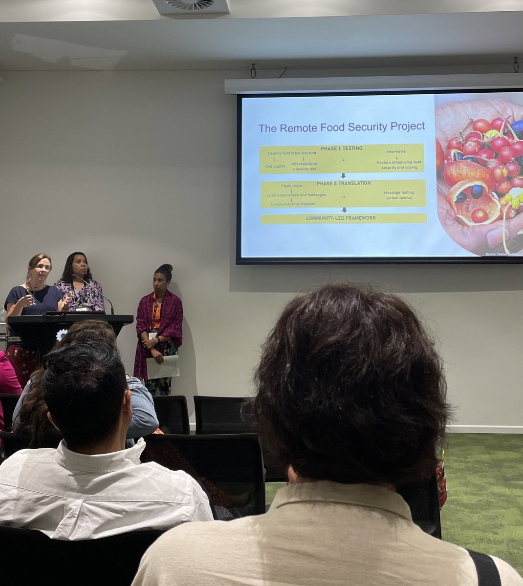 Megan Ferguson (@UQMedicine), Kani Thompson and Emma Stubbs presenting: A process to determine community priorities and solutions to improve food security led by Aboriginal and Torres Strait Islander remote community representatives #Lowitja2023 @LowitjaInstitut