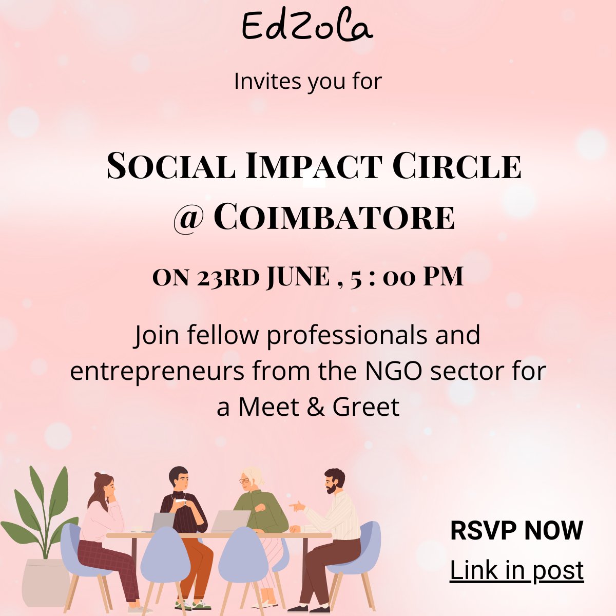 EdZolaTech's tweet photo. Greetings! EdZola is hosting the "Social Impact Circle" in vibrant Coimbatore for all social entrepreneurs on 23rd June, at 05:00 PM

Location - https://t.co/bDMxQtPSKh 

RSVP now to secure your spot - https://t.co/Eo9H2Y36Ww

#TechForGood #TechForImpact #SocialImpact #Nonprofits https://t.co/6AlpPreXrT