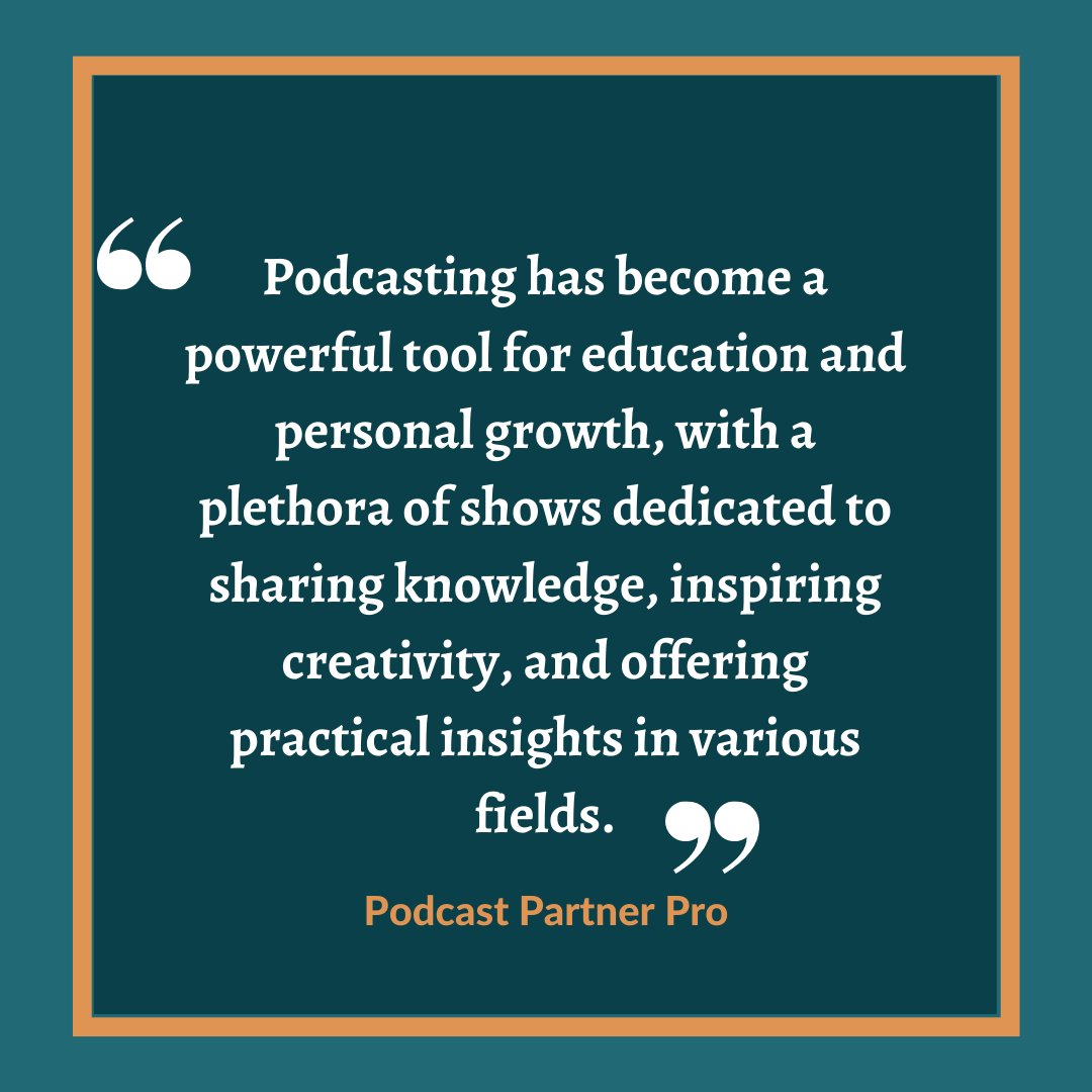 podpartnerpro's tweet photo. Podcasting has become a powerful tool for education and personal growth, with a plethora of shows dedicated to sharing knowledge, inspiring creativity, and offering practical insights in various fields.
#podcastingindustry #podcastingcommunity #podcastanalytics https://t.co/FURp321cEi