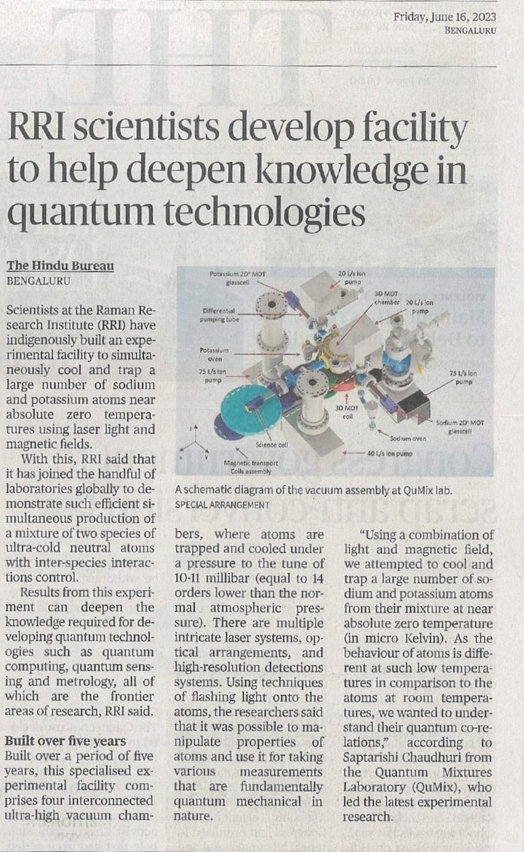 Recent work of QuMix lab <a href="/RRI_Bangalore/">Raman Research Institute</a> could advance the knowledge in the field of #quantum technologies. This got highlighted in <a href="/the_hindu/">The Hindu</a> &amp; <a href="/timesofindia/">The Times Of India</a>.

Read the full articles below:

TOI: timesofindia.indiatimes.com/home/science/b…

<a href="/IndiaDST/">DSTIndia</a> <a href="/PrinSciAdvGoI/">Principal Scientific Adviser, Govt. of India</a> <a href="/DrJitendraSingh/">Dr Jitendra Singh</a> <a href="/srivaric/">chandra Srivari</a>