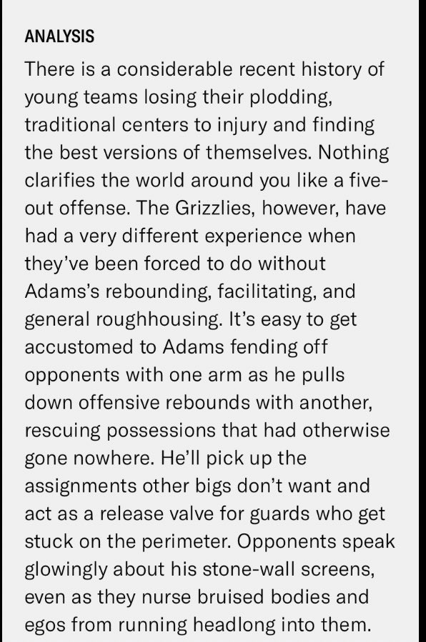 funakistats's tweet photo. Rob Mahoney’s take on Steven Adams’ fit with the Grizzlies is the most accurate thing I’ve read from a national media analyst in a long time🎯 https://t.co/Gon2JEv9rF