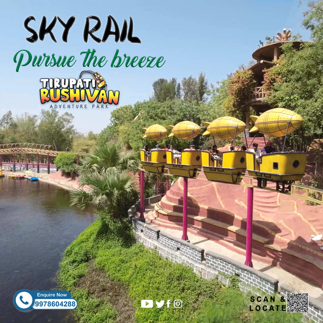 Pursue the breeze on Skyrail to have a different experience than ever. Inquire Now: 9978604288 #TirupatiRushivan #waterpark #waterfun #summerspecial #summerseason #skyrail #TirupatiRushivanadventurepark #gujaratlargestadventurepark #monuments #funrides #adventurepark #picnic