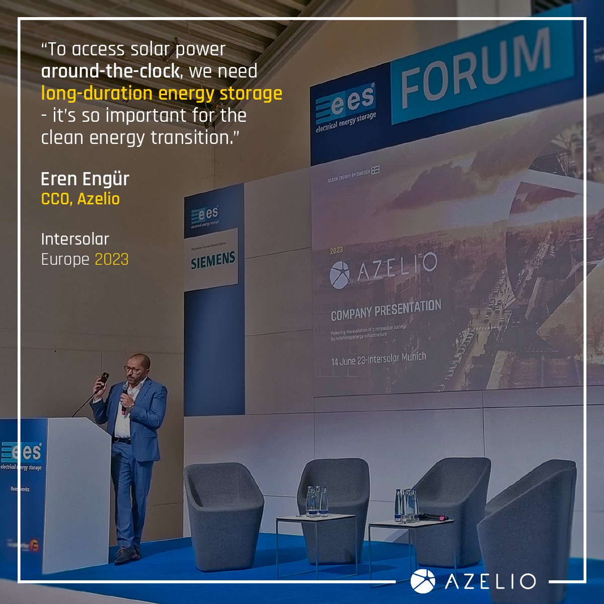 It’s the last day of the <a href="/Intersolar/">Zoolar</a> Europe exhibition in Munich! ☀️

Azelio's CCO, Eren Engür, proudly spoke at the #ees Forum conducted by #IBESA earlier this week, presenting: "The Importance of Long-Duration #EnergyStorage" - a key enabler for the shift to #renewableenergy ⚡