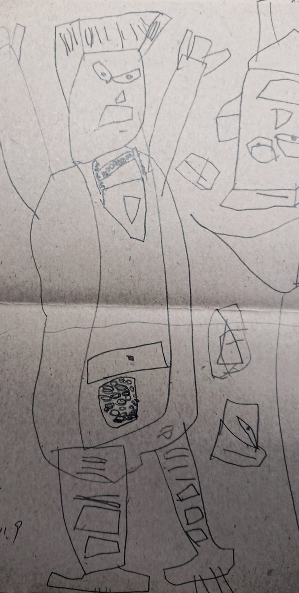 3歳児魯介の絵。 ジャイアントロボと カラミティ。