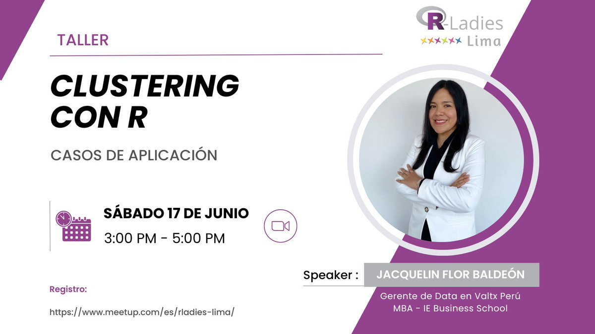 Hola R-Ladies y Aliados🥳🤗 Estamos muy felices de anunciar nuestro siguiente meetup: 'Clustering con R' 
Para participar dale asistiré en meetup.com/es/rladies-lim…
#RStats #MachineLearning #rladies