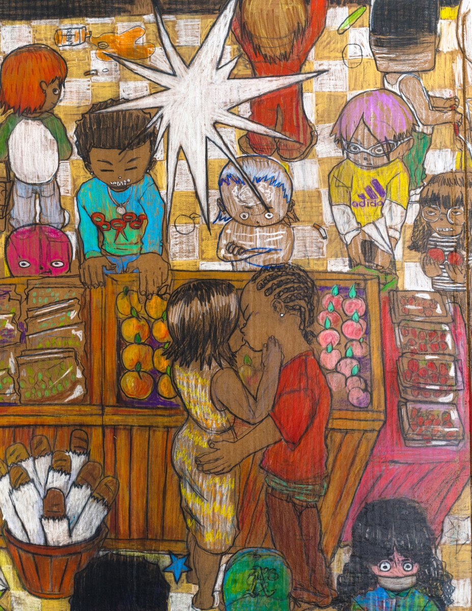 "madness"
2023
45x50"
color pencil on cardboard