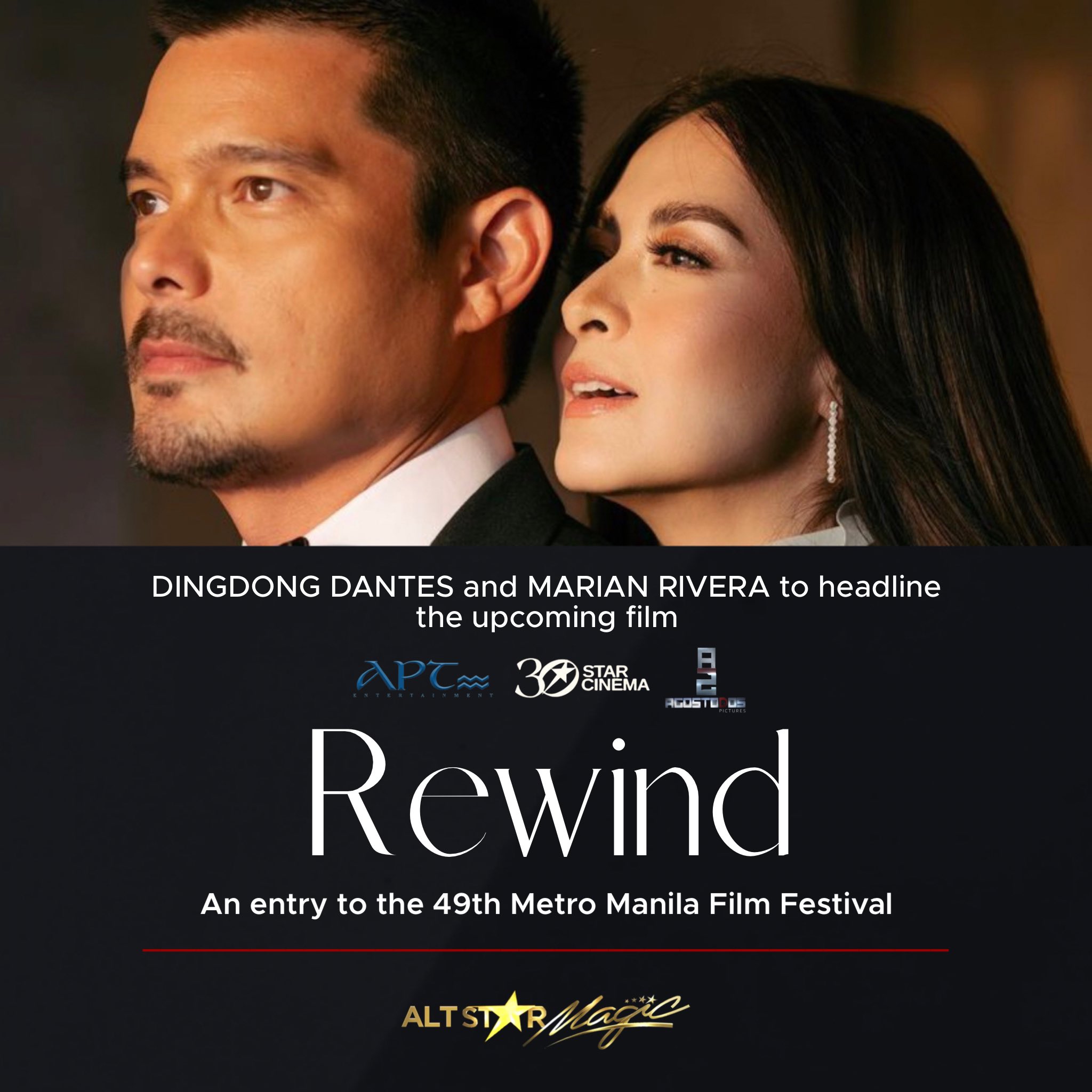 ALTStarMagic 💫 on X: "LOOK: Kapuso network's power couple, Dingdong Dantes  and Marian Rivera will headline the upcoming film, #Rewind under ABS-CBN  Films' Star Cinema, APT Entertainment and Agosto Dos Pictures. The