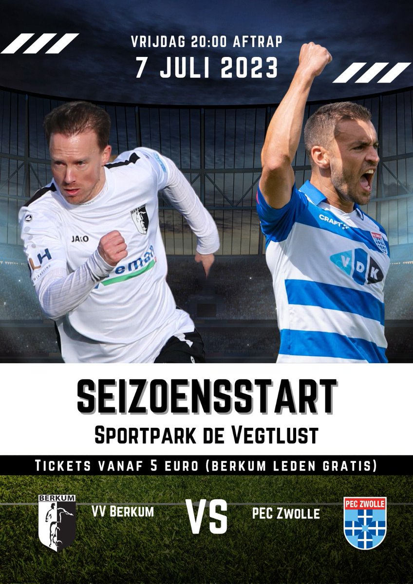 vvBerkum's tweet photo. De seizoensopening Berkum - PEC Zwolle. Vrijdagavond 7 juli. #berpec #vvberkum #peczwolle https://t.co/2kjQMsTBwv
